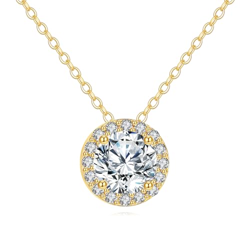 14K Real Gold Moissanite Necklace Solid Yellow Gold Pendant Jewelry Birthday Mother's Day Anniversary Christmas Gifts for Women