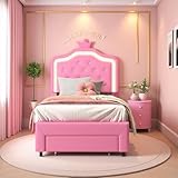 Diseño único: cama de princesa de 90 x 200 cm. La cabecera tiene la forma de una corona, con una pequeña corona en ella. La corona en la parte superior es pequeña y linda con un poco de sentido de nobleza