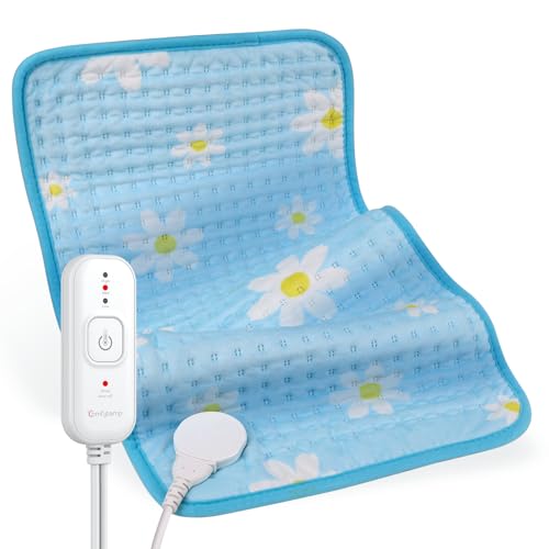 Image of Comfytemp Extra Large Heating Pad for Back & Period, 33''x 17'' King Size Heat Pad Soft and Stylish, FSA Eligible, HSA Approve Electric XL Shoulder /Neck /Knee Heated Pad, Washable (Blue & Daisy Print)