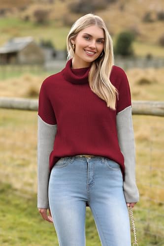 Image of Zeagoo Womens Turtleneck Sweater Fall Fashion 2025 Long Sleeve Chunky Knitted Pullover Color Block Trendy Jumper Top