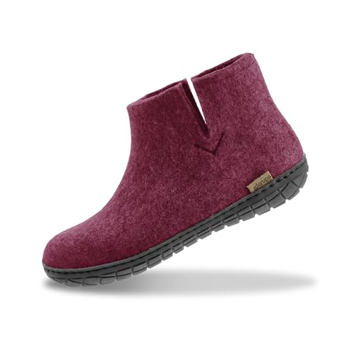 Image of Glerups 100% quality wool mix Boot Slipper with rubber sole - Unisex
