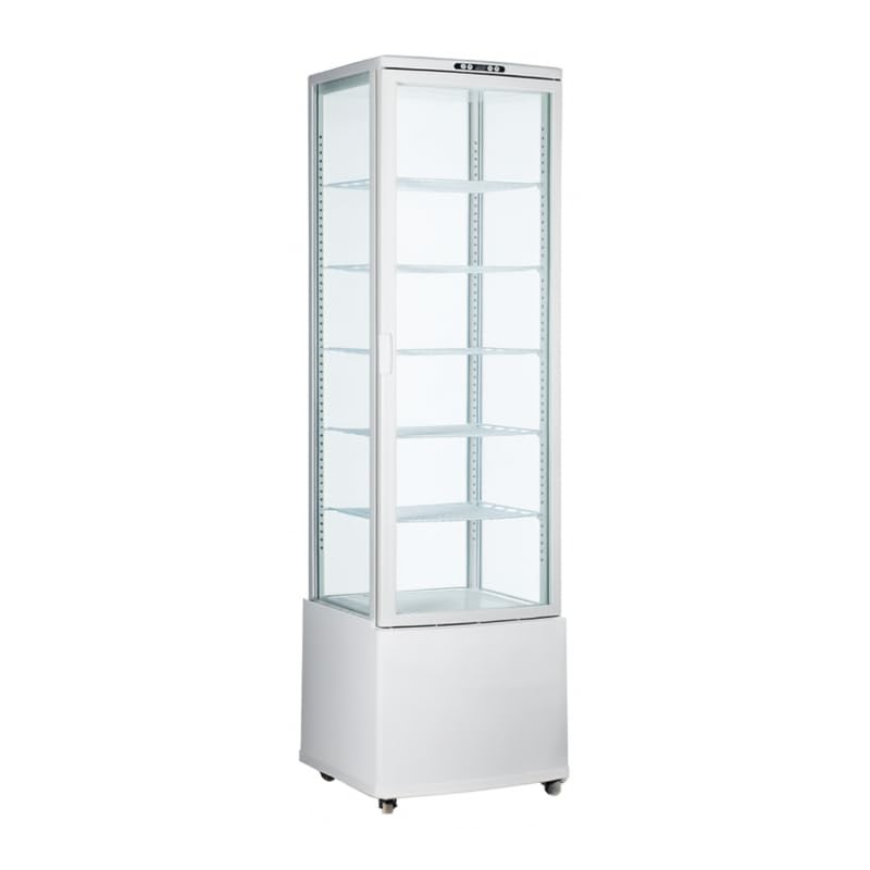 Vitrina Refrigerada Panorámica Genérica 280L - 5 Estantes - Frío Ventilado 0 a +12°C - Doble acristalamiento y LED - Negro o Blanco - Ideal Panaderías, Snacks, Restaurantes (blanco)