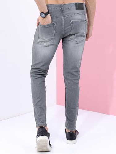 Image of Highlander Mens Tapered Fit Denim Jeans for Man |Jeans Pant Cropped Length|Mid-Rise|Stylish Casual Wear with Stretchable Fabric