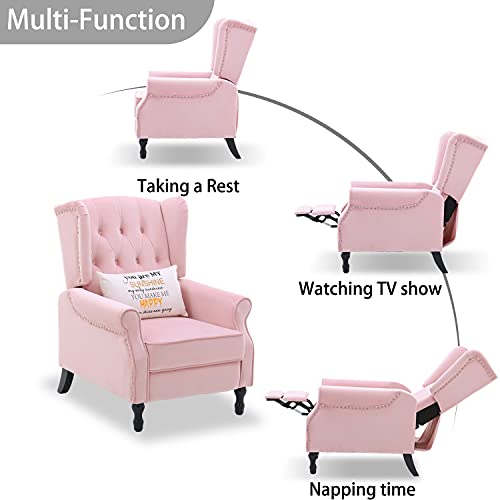 Altrobene Velvet Accent Chair, Push Back Recliner Chair, Wingback Arm Chair For Living Room/Bedroom/Home Theater/Reception Area, Pink #TOP5