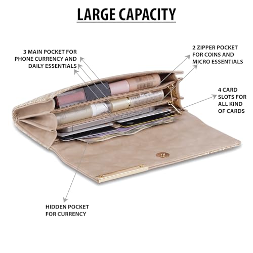 Image of Wallet for Women Girls Stylish Floral Faux Leather with Phone Space Coin Compartment Mobile Storage 4 Card Slots Holder Cash Zip Pockets Hand Clutch for Daily Use Ladies Long Purse (Biege)