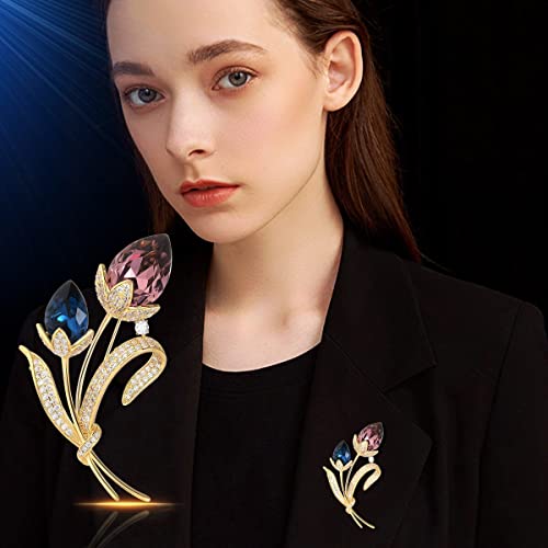 Image of Rhinestone Flower Brooch Austrian Crystal Flower Pin 18k Gold Plated Floral Brooch Lapel Pin Jewelry Mother's Day Birthday Gifts for Mom Wife