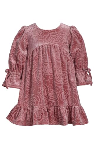 Bonnie Jean Girl's Pink Velvet Long Sleeve Dress for Fall Winter for Baby, Toddler, Little Girls