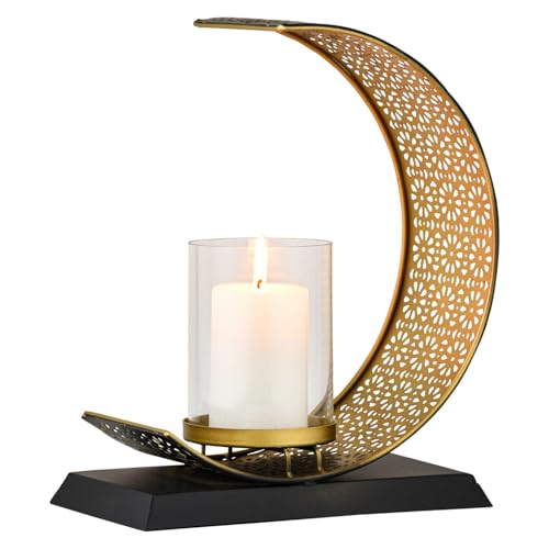 Marrakesch Orientalische Ramadan Deko Teelichthalter aus Metall 24 cm groß | Windlicht Amnur als Garten Wohnzimmer Tisch Deko | Exquisite Gold Kerzenständer Kerzenhalter für LED Teelichter Kerzen