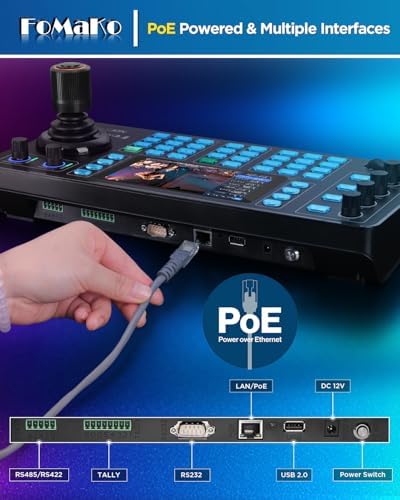 FoMaKo NDI PTZ Camera Controller, Quad-Screen 4K Multi-Channel Preview, 5.5" Capacitive Touchscreen, 4D Hall Joystick, PoE, VISCA/Pelco/NDI HX, for Church, Worship, Studio, Education, Events, KC608N - 4