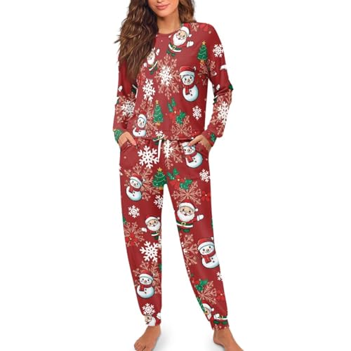 Image of Womens Lounge Set Long Sleeve Soft Pajama Sets Casual 2 Piece Pj Outfit Crewneck Sleepwear with Pockets Plus Size