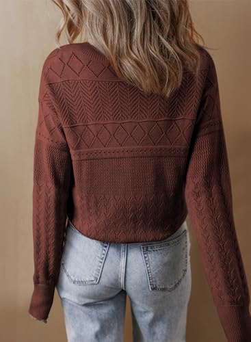 SHEWIN Fall Sweaters for Women Casual Crewneck Long Sleeve Crochet Pullover Tops Sweater3