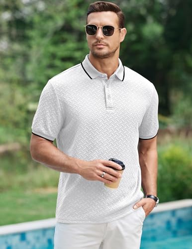 Image of JMIERR Mens Casual Polo Shirt Short Sleeve Vacation Button Summer Beach Knit Stretchy Golf Shirts