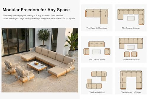 Image of PURPLE LEAF Patio Furniture Set Outdoor Conversation Sets with Fade-Resistant Cushions and Coffee Table 12 Pieces Aluminum Modern Wicker Sofa Chairs for Balcony Yard Garden, Khaki