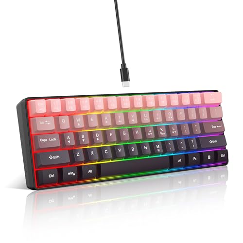 Image of Snpurdiri 60% Wired Gaming Keyboard, 61 Keys RGB Backlit Ultra-Compact Small Gaming Keyboard, for PC /Mac Gamer, Typist, Travel, Easy to Carry on Business Trip (Pink-Black)