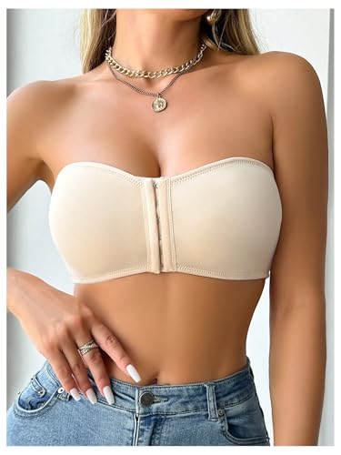 Image of MakeMeChic Women's Plus Size Strapless Bras Front Closure Half Push Up Bra Bandeau Wireless Bralette for Large Bust