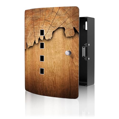 banjado Design Schlüsselkasten aus Edelstahl für 10 Schlüssel - Schlüsselschrank zur Schlüssel Aufbewahrung 24 x 21,5 x 7cm groß mit praktischem Magnetverschluss - Motiv Holz
