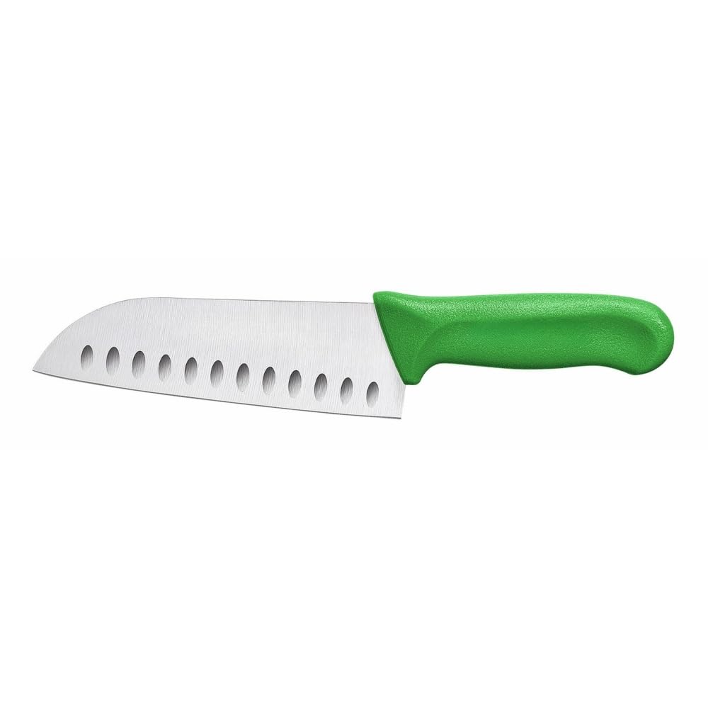 TrueCraftware- 7” Blade Santoku Knife Hollow Ground German Steel with Green Polypropylene Handle- Razor Sharp Kitchen Chefs Knife for Meat Poultry Cutting Home Kitchen Restaurants