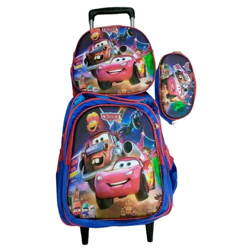 Kit Mochila Carros Para Meninos em 3D Alto Relevo com Rodinhas Infantil + Lancheira Térmica + Estojo Escolar