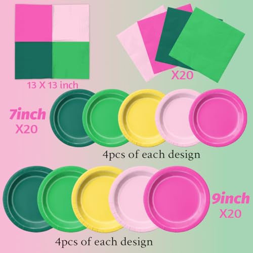 Image of CMUSKO Flamingo Party Decorations - 60pcs Hot Pink Dark Green Plates and Napkins Set Summer Hawaiian Tropical Tableware for Birthday,Bachelorette Party