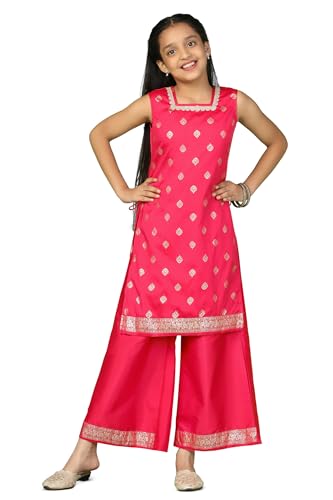 Image of Fashion Dream Girl'S Polyester Taffeta Kurta And Palazzo Suit Sets (FDGSET00098 RED 40_RED_13-14 Years), Floral