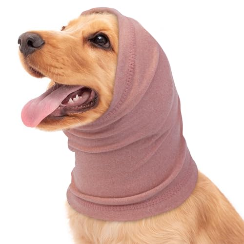 Image of BRKURLEG Dog Calming Hoodie, Ear Muffs for Noise Protection, Dog Head Cover Sleeves Ears Covers, Pet Ear Covers Hood for Anxiety Relief, Hematoma, Grooming and Force Drying, Pink, M
