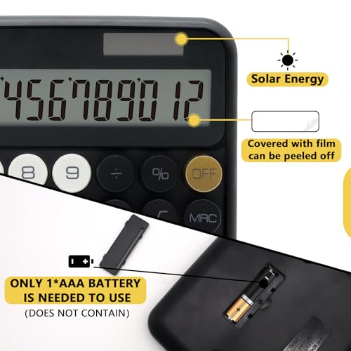 Black Calculator, UPIHO Standard Calculator 12 Digit with Large LCD Display and Big Buttons, Black Gold Office Accessories for Women Desk, Supplies for Office,School, Home, Business - Thumbnail 3
