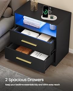 VASAGLE 23.6 Nightstands, LED Lights, Charging Station, 2 Drawers — photo 6 of 6