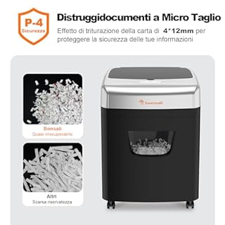 Bonsaii Distruggidocumenti da 120 fogli con alimentazione automatica, taglio a particelle P-4, estremamente silenzioso con 62 dB, contenitore da 23 litri e 4 ruote, trituratore a microtaglio
