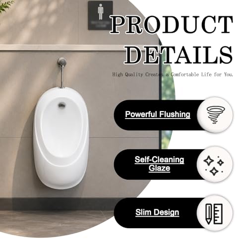 Urinal de pared para hombres con sensor inteligente y diseño ahorrador de agua, urinal de cerámica con descarga oculta, para baños, hoteles y baños públicos (presión manual, 68 cm / 26,8 pulgadas) miniatura 5