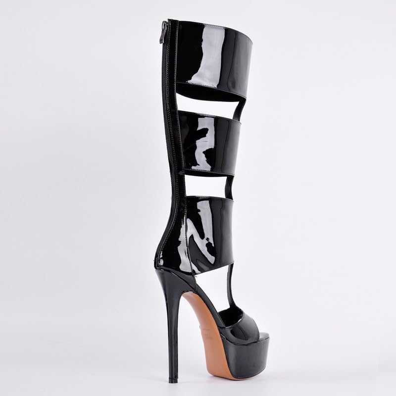 Richealnana Women's Gladiator Knee-High Platform Heels-Stiletto Peep Toe Boots with Back Zipper for Club,Party, Boots - Image 6