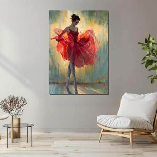 Tableau sur toile ballerine rouge 40x60cm pour salon