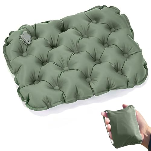 Lasola エアークッション エアー座布団 ポータブルクッション 防水 5cm厚 3D体圧分散 耐荷重200kg 軽量 コンパクト 折りたたみ 携帯座布団 キャンプマット アウトドアマット 収納ケース付き 登山/運動会/レジャー/アウトドア用品 (グリーン-1枚)