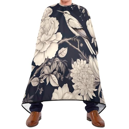 Capa profesional impermeable para corte de cabello White Flowers and Bird con cierre ajustable de broche para estilismo y peluquería