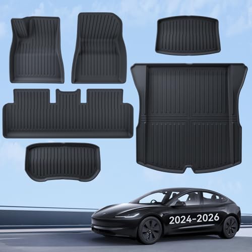 LANTU Tappetini 6 Pz per Tesla Model 3 2024-2026 Tappetini Tutte Le Stagioni 3D Con Bordo Alto Antiscivolo Impermeabile TPE Tappetino del Bagagliaio a 3 Strati per Tesla Model 3 Highland Accessori