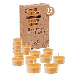 Pure Beeswax Tea Lights – 12 Pack – Handmade Decorative Unscented – Tealight Candles – 4 Hour Burn Time, Clear Cup