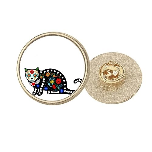 Broche ronde chat noir doré fleur : finissez-en avec les looks d'Halloween ternes