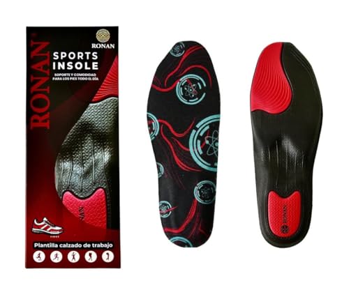 RONAN. Fasciitis Insoles – Men's Gel Work Insoles – Work Boots Insoles – Women's Gel Palmilhas – Man Insole – Comfortable Support – Sport Use (Black, 37-38) (23.3 cm)