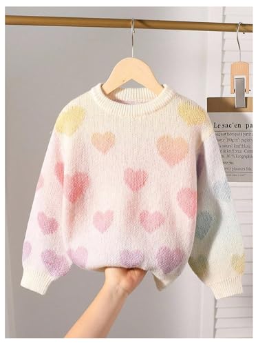 SweatyRocks Girl's Rainbow Heart Graphic Sweaters Crew Neck Long Sleeve Loose Pullover Tops3