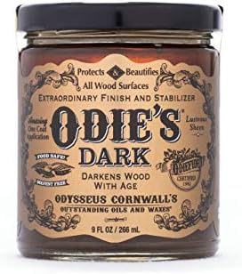ODIE'S Dark • Wood Finish and Stabilizer • Darkens with Aging • 9 oz Glass Jar • Food safe, solvent-free, non-toxic finish leaves a lustrous luster in one coat