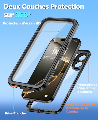 Coque iPhone 16 antichoc et waterproof avec vitre - 5