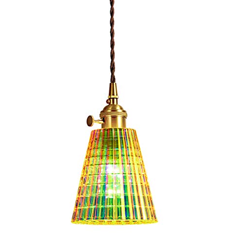 XODZASG Lampada a sospensione in vetro colorato, Portalampada in Rame puro, lampadina a LED E27,Per ristoranti cucina isola cafe bar(strisce griglia)