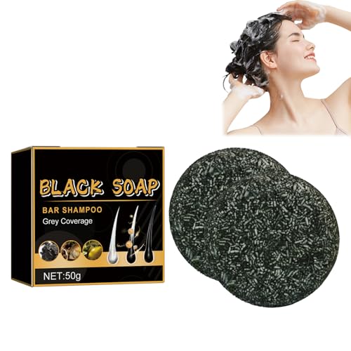 Turmeric 2PC Savon Pour Cheveux Gris,Hair Darkening Shampoo Bar,Grey Hair Reverse Bar,Soap Cover Bar Savon Pour Cheveux Gris,Charcoal Shampoo Bar for Gray Hair,For Thinning And Damaged Hair