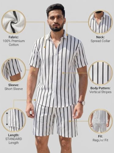 Image of BROWN CULTURE Men's Cotton Floral Print Co-ord Sets with Shirt & Shorts Collar Neck Standard Length and Button Down Closure Type | Night Suit for Men
