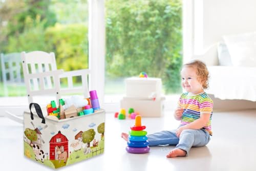 Image of Rectangular Kids Baskets,Farm Baskets for Kids .Waterproof PE Coating Cute Basket with Handles.Boys Bins,Gifts Box,Books Basket. (Farm)