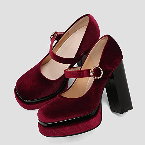 LYYSKY Womens Fashion 11.5CM Chunky High Heels Square Toe Ankle Strap Platform Mary Jane Shoes Summer Evening Dress Casual Party Pumps2