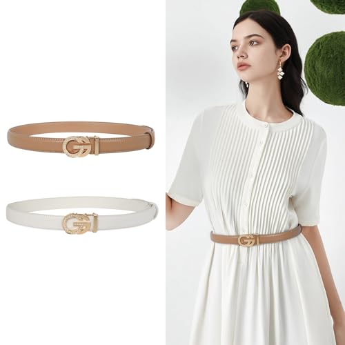 Image of Aurolran Women's Leather Belt with Buckle - Ideal for Dresses, Jeans, and Coats