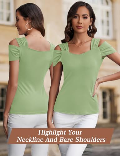 Image of Blingfit Cold Shoulder Tops Summer Tunic Shirts for Women T Shirts V Neck Short Sleeve Casual Tees Blouses 2026