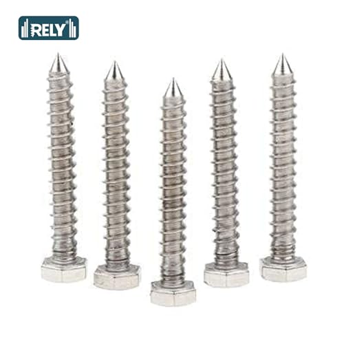 Image of Rely⇒VP INDUSTRIES (Pcs-15) M6.3x19 mm Hex Head Coach Lag Screws - Stainless Steel Self-Tapping Wood Furniture Bolts for Beds, Cribs & Bunk Beds