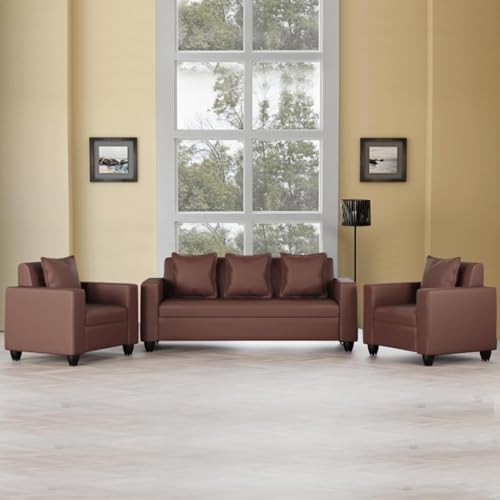 Image of FURNY Lexia 5 Seater 3+1+1 Fabric Sofa Set (Brown)