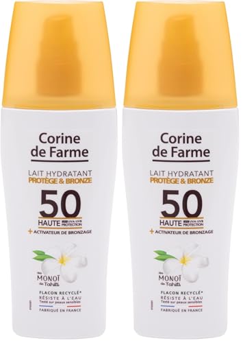Lait Solaire SPF50 Corine de Farme Protect & Bronze, crème hydratante corps tout type de peau